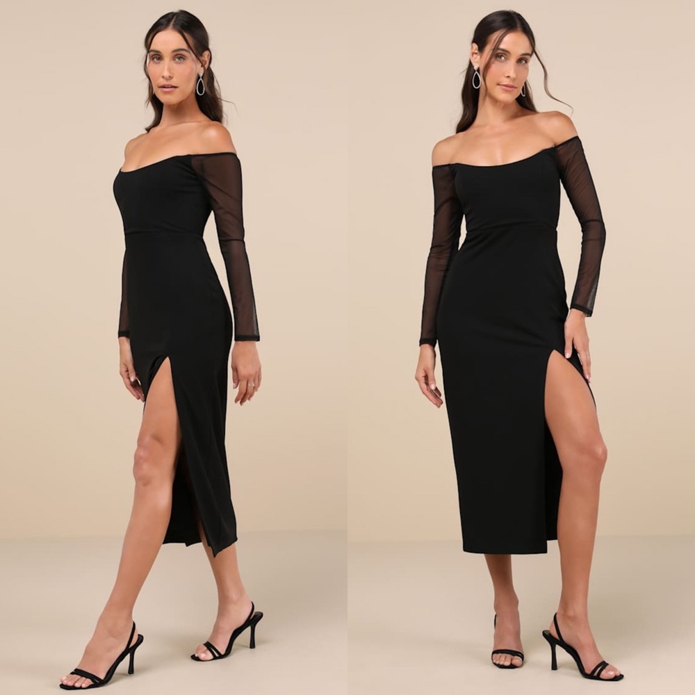 NWT LULUS Off Shoulder Sheer Long Sleeve Formal Wedding Guest Sheath Dress‎ XL